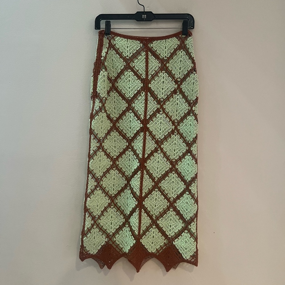 Elegant Green and Brown crocheted Checkered Skirt and top set - Picture 5 of 16